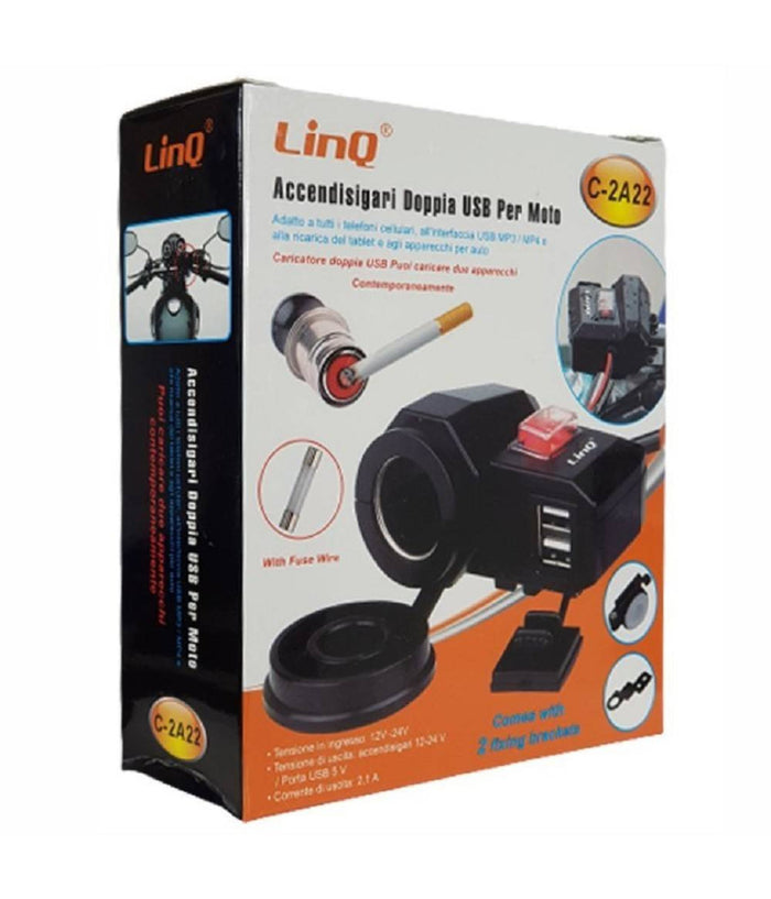 Presa Accedisigari Con Doppia Porta Usb Per Moto Motocicletta Scooter Auto C-2a22         