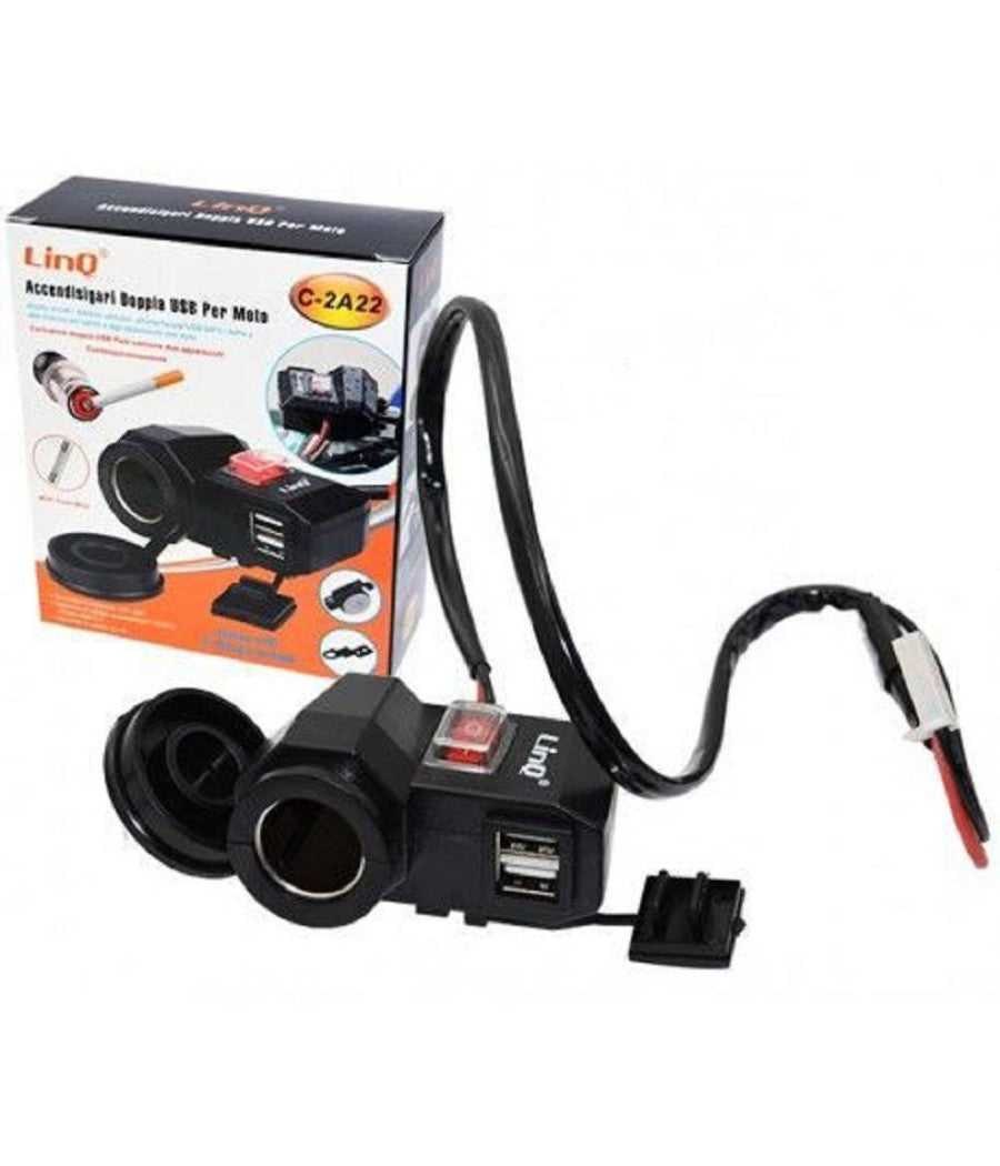 Presa Accedisigari Con Doppia Porta Usb Per Moto Motocicletta Scooter Auto C-2a22         