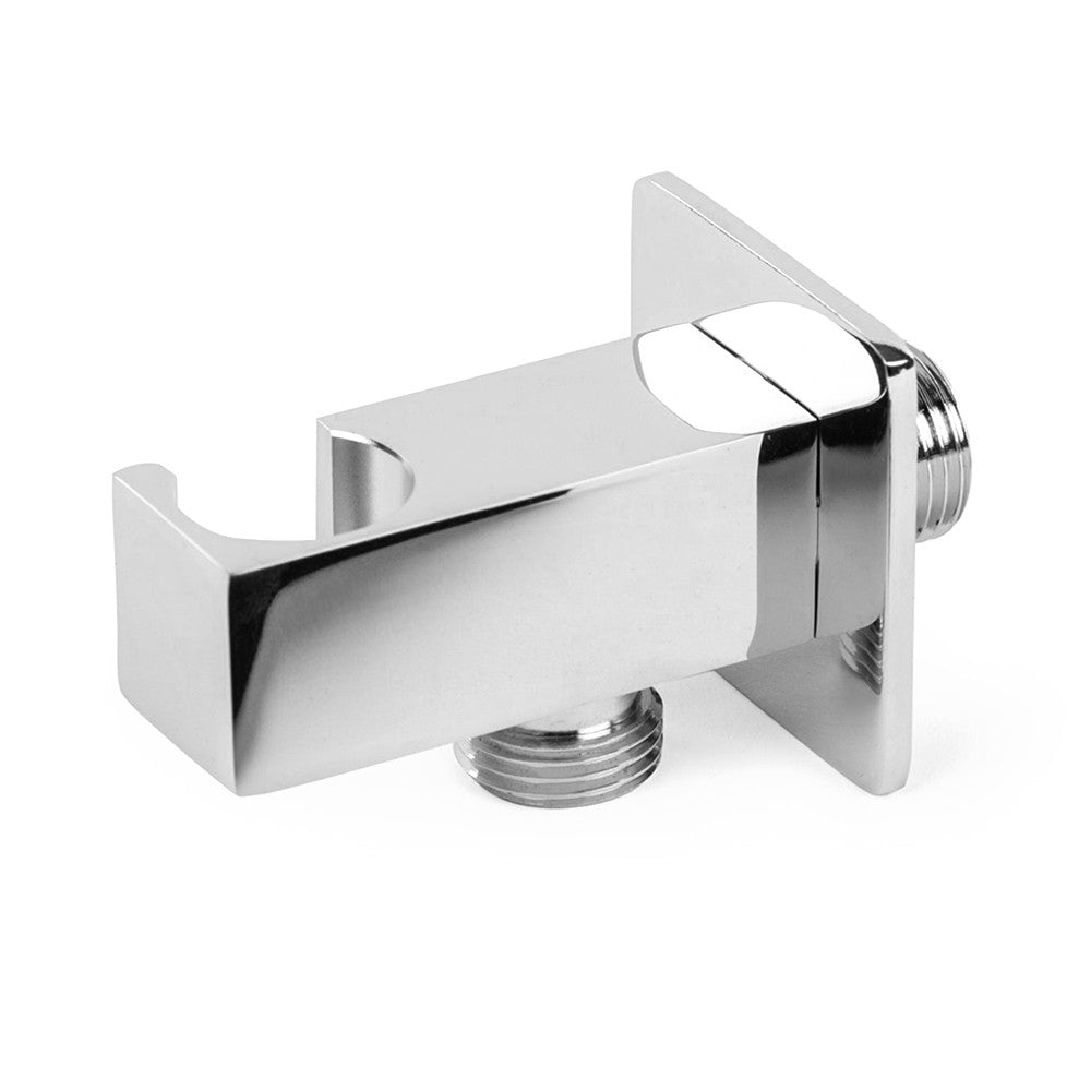 Presa acqua con supporto per doccino in ottone cromo design squadrato