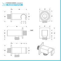 Presa acqua con supporto per doccino in ottone cromo design squadrato