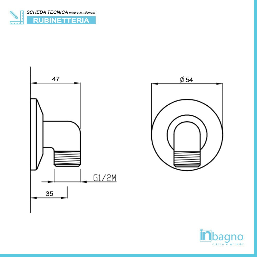 Presa acqua doccia con design curvo in ottone cromato