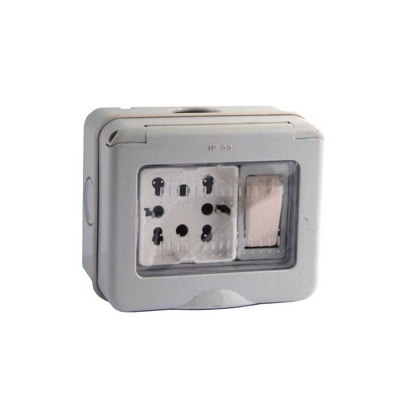 Presa Bipasso+Schuko Esterna + Deviatore Sportello