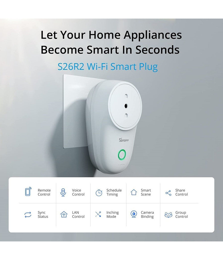 Presa Elettrica Intelligente Smart Wireless Interruttore Alexa Sonoff S26r2tpl         