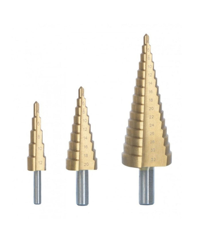 Prfex3/vb Set Di 3 Punte A Gradino In Acciaio Hss Oro Placcate In Titanio         