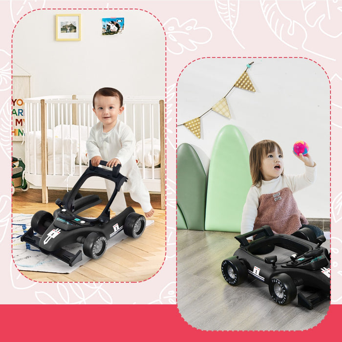 Primi passi 4 in 1 per bambini con altezza e velocit¨¤ regolabili, Primi passi a spinta con carillon con luci Nero-Primi passi