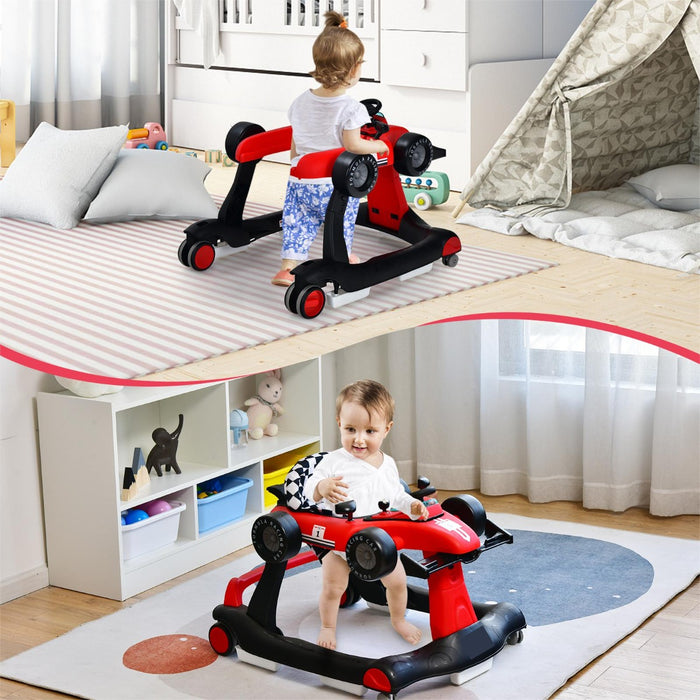 Primi passi 4 in 1 per bambini con altezza e velocit¨¤ regolabili, Primi passi a spinta con carillon con luci Rosso-Primi passi