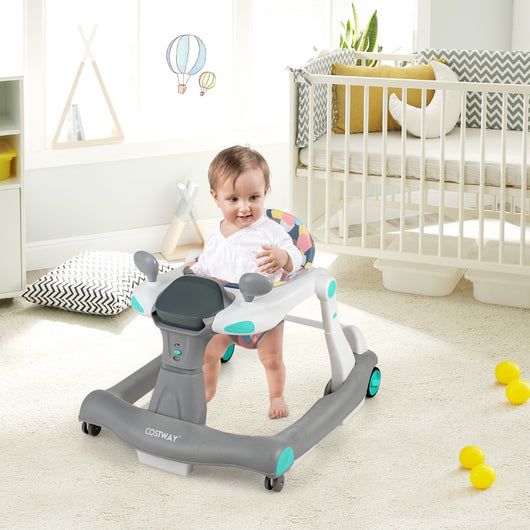 Primi passi 2 in 1 per bambini con cuscino altezza velocit¨¤ regolabili, Primi passi a spinta pieghevole Grigio-Primi passi