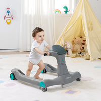 Primi passi 2 in 1 per bambini con cuscino altezza velocit¨¤ regolabili, Primi passi a spinta pieghevole Grigio-Primi passi