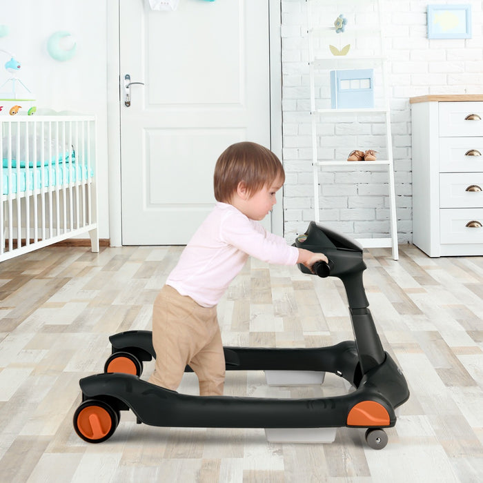 Primi passi 2 in 1 per bambini con cuscino altezza velocit¨¤ regolabili, Primi passi a spinta pieghevole Nero-Primi passi