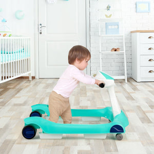 Primi passi 2 in 1 per bambini con cuscino altezza velocit¨¤ regolabili, Primi passi a spinta pieghevole Verde-Primi passi