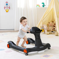 Primi passi 2 in 1 per bambini con cuscino altezza velocit¨¤ regolabili, Primi passi a spinta pieghevole Nero-Primi passi