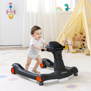 Primi passi 2 in 1 per bambini con cuscino altezza velocit¨¤ regolabili, Primi passi a spinta pieghevole Nero-Primi passi