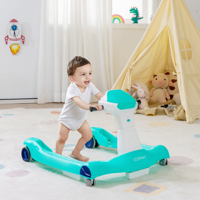 Primi passi 2 in 1 per bambini con cuscino altezza velocit¨¤ regolabili, Primi passi a spinta pieghevole Verde-Primi passi