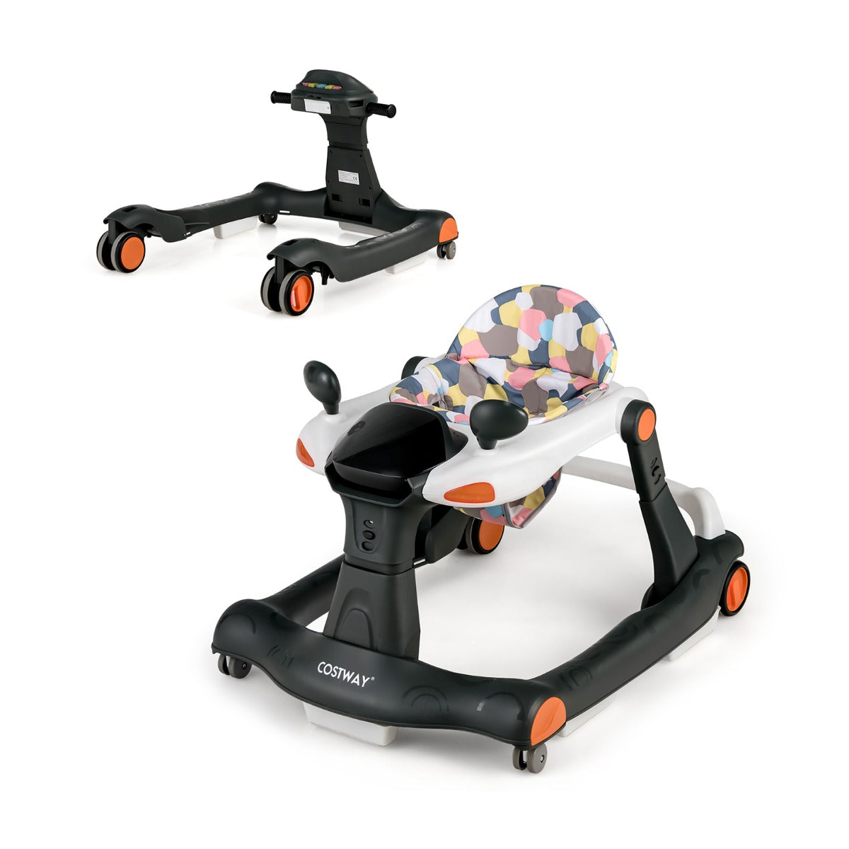 Primi passi 2 in 1 per bambini con cuscino altezza velocit¨¤ regolabili, Primi passi a spinta pieghevole Nero-Primi passi