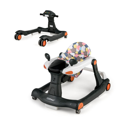 Primi passi 2 in 1 per bambini con cuscino altezza velocit¨¤ regolabili, Primi passi a spinta pieghevole Nero-Primi passi