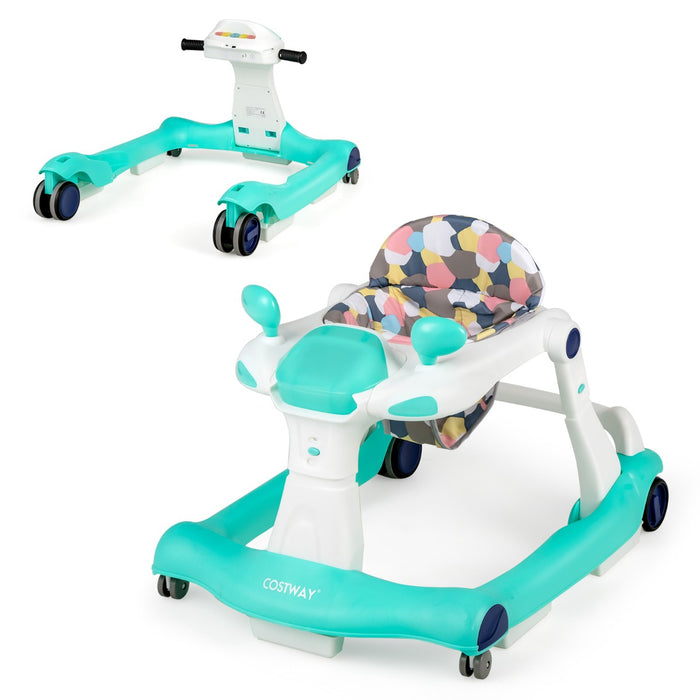 Primi passi 2 in 1 per bambini con cuscino altezza velocit¨¤ regolabili, Primi passi a spinta pieghevole Verde-Primi passi