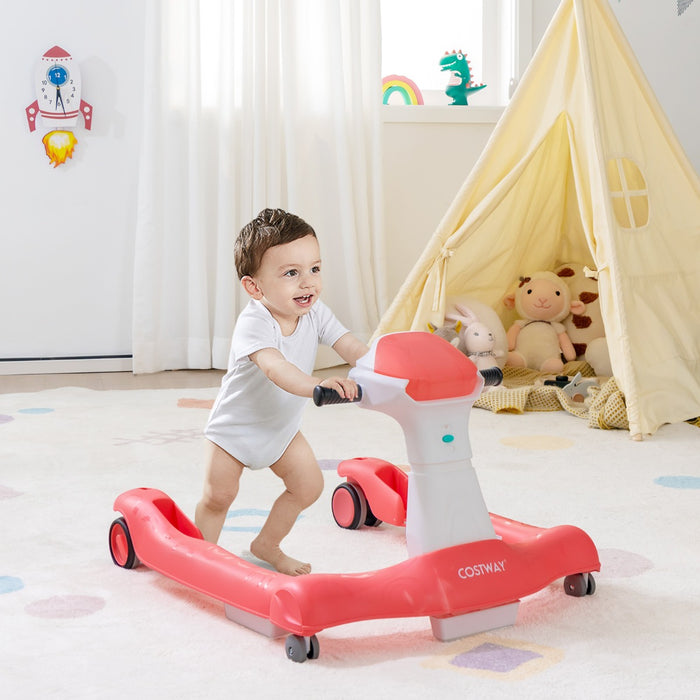 Primi passi 2 in 1 per bambini con cuscino altezza velocit¨¤ regolabili, Primi passi a spinta pieghevole Arancione-Primi passi