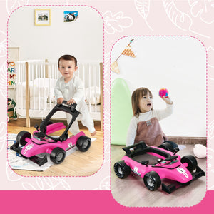 Primi passi 4 in 1 per neonati con altezza e velocit¨¤ regolabili, Primi passi a spinta con carillon con luci Rosa scuro-Primi passi