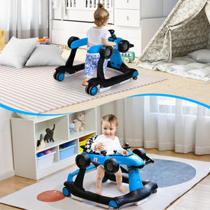 Primi passi 4 in 1 per neonati con altezza e velocit¨¤ regolabili, Primi passi a spinta con carillon con luci Blu-Primi passi