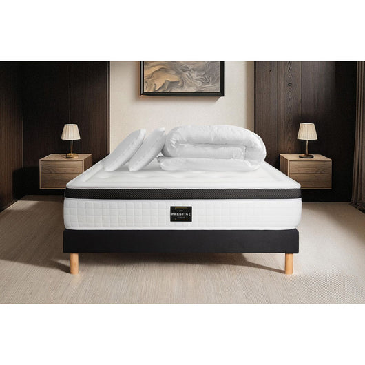 Pacchetto letto completo - Materasso 200x200cm + Box spring con doghe (kit) + 2 cuscini + Piumino - Privilège