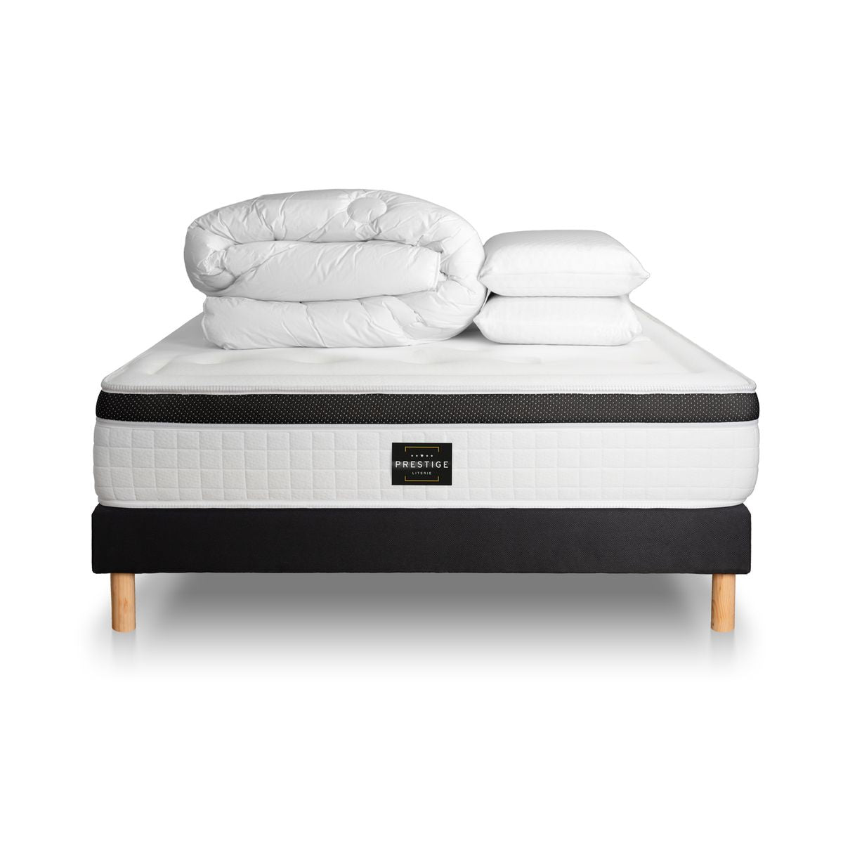 Pacchetto letto completo - Materasso 140x190cm + Box spring con doghe (kit) + 2 cuscini + Piumino - Privilège