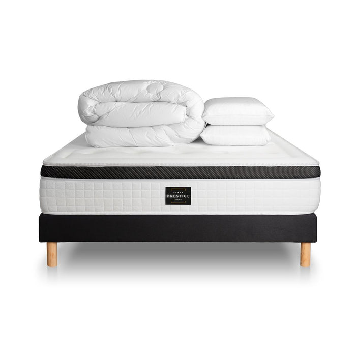 Pacchetto letto completo - Materasso 140x190cm + Box spring con doghe (kit) + 2 cuscini + Piumino - Privilège