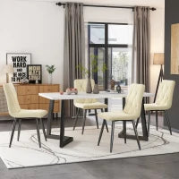 Set di 4 Sedie Moderne in Velluto Twill, Motivo a Spina di Pesce con Schienale, Struttura in Metallo, 45x40x86 cm, Beige
