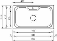 Lavello EUREKA UNICO 86x51 1 vasca ACCIAIO INOX 011743.X1.01.2018
