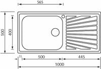 Lavello COMETA 100x50 1 vasca destra+ gocciolatoio ACCIAIO INOX 011446.D1.01.2018