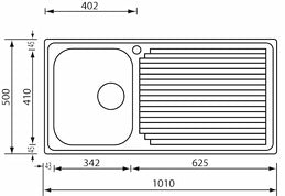 Lavello AURORA 101X50 1 vasca destra+ gocciolatoio ACCIAIO INOX 011045.D1.01.2016