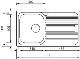 Lavello ATLANTIC 86X50 1 vasca sinistra+ gocciolatoio ACCIAIO INOX 010543.S1.01.2016
