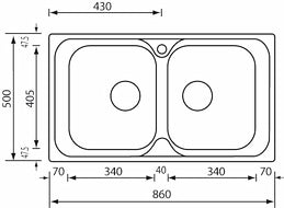 Lavello ATLANTIC 86X50 2 vasche ACCIAIO INOX 010544.X1.01.2016