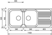 Lavello ATLANTIC 116X50 2 vasche sinistre+ gocciolatoio ACCIAIO INOX 010547.S1.01.2016