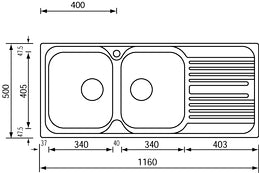 Lavello ATLANTIC 116X50 2 vasche sinistre+ gocciolatoio ACCIAIO INOX 010547.S1.01.2016