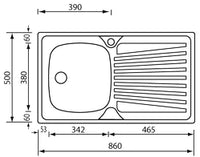 Lavello MONDIAL 86x50 1 vasca sinistra+ gocciolatoio ACCIAIO INOX 011553.S1.01.2016