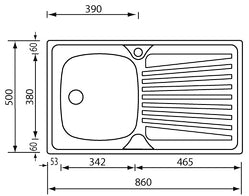 Lavello MONDIAL 86x50 1 vasca destra+ gocciolatoio ACCIAIO INOX 011553.D1.01.2016