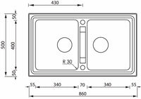 LAV IX BRANDO F3" 2 vasche  versione reversibile  86X50 2VR ACCIAIO INOX incasso sopratop 015104.X2.01.2033