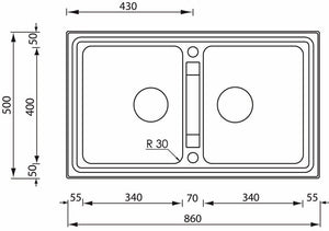 LAV IX BRANDO F3" 2 vasche  versione reversibile  86X50 2VR ACCIAIO INOX incasso sopratop 015104.X2.01.2033