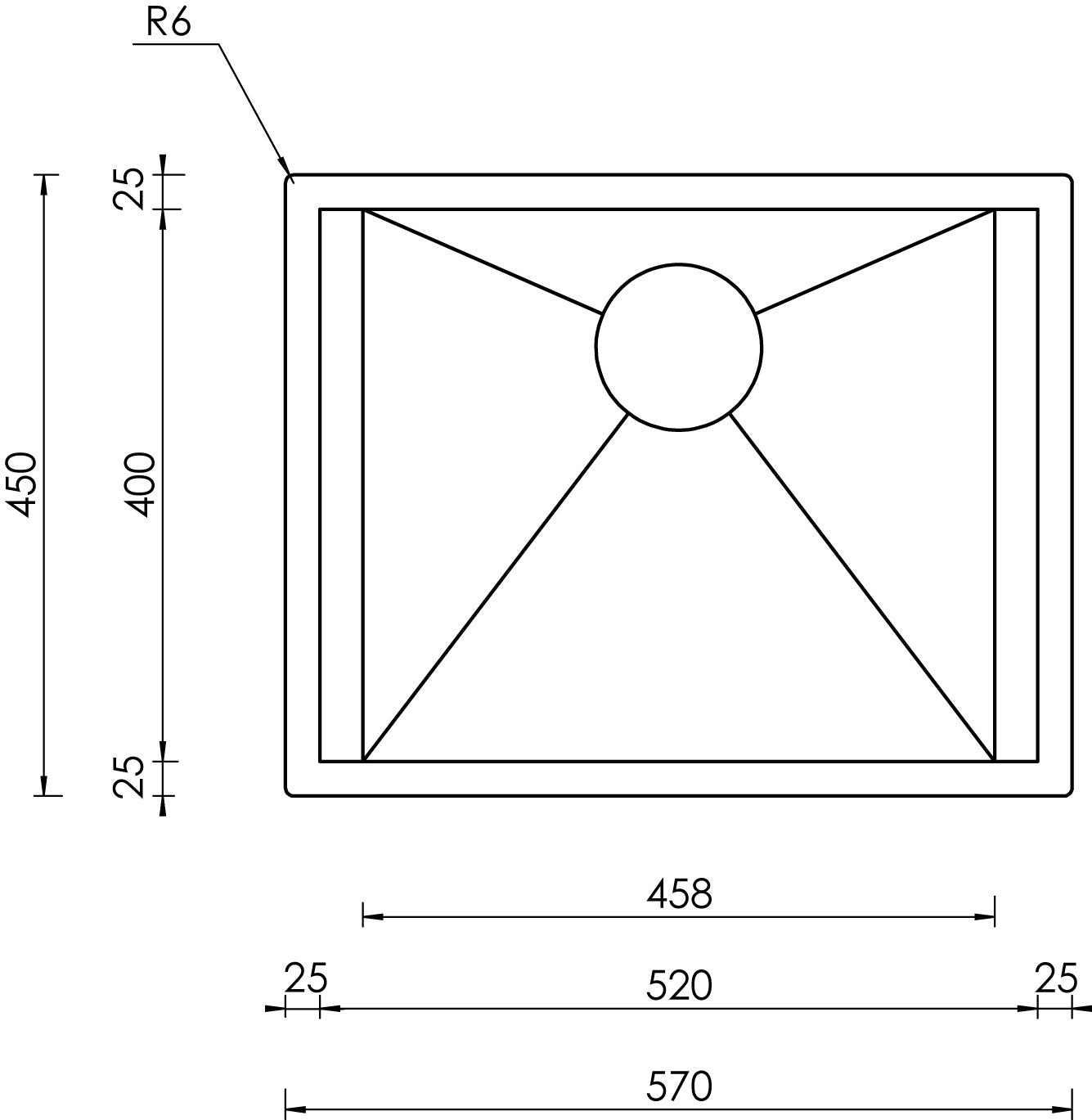 Lavello FOCUS 3" 1 vasca ACCIAIO INOX INCASSO SOTTOTOP  57X45 prof 19 015212.X0.01.2018