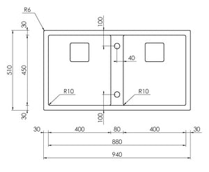 Lavello CALYPSO F3" 2 vasche ACCIAIO INOX incasso SLIM 94X51 prof. 19 015603.X2.01.2063