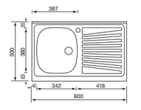 Lavello MONDIAL appoggio 80X50 1 vasca sinistra+ gocciolatoio ACCIAIO INOX 031031.S1.01.2009
