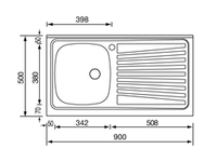 Lavello MONDIAL appoggio 90X50 1 vasca sinistra+ gocciolatoio ACCIAIO INOX 031033.S1.01.2009