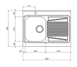 Lavello ROSSANA appoggio 80X60 1 vasca destra+ gocciolatoio ACCIAIO INOX 031131.D1.01.2009