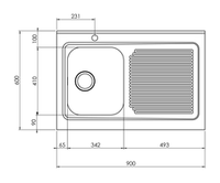 Lavello ROSSANA appoggio 90X60 1 vasca sinistra+ gocciolatoio ACCIAIO INOX 031133.S1.01.2009