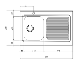 Lavello ROSSANA appoggio 90X60 1 vasca sinistra+ gocciolatoio ACCIAIO INOX 031133.S1.01.2009