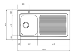 Lavello ROSSANA appoggio 105X60 1 vasca sinistra+ gocciolatoio ACCIAIO INOX 031135.S1.01.2009