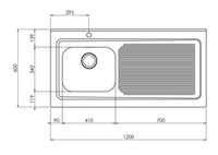 Lavello ROSSANA appoggio 120X60 1 vasca destra+ gocciolatoio ACCIAIO INOX 031136.D1.01.2009