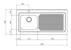 Lavello ROSSANA appoggio 120X60 1 vasca destra+ gocciolatoio ACCIAIO INOX 031136.D1.01.2009