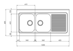 Lavello ROSSANA appoggio 120X60 2 vasche sinistre ACCIAIO INOX 031137.S1.01.2009