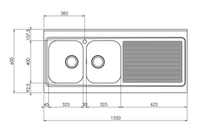 Lavello ROSSANA appoggio 135X60 2 vasche destre+ gocciolatoio ACCIAIO INOX 031138.D1.01.2009